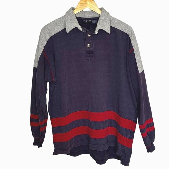 Coleman Outdoors Other - Vintage Coleman Rugby Shirt Navy Red Stripe Cotton Long Sleeve 90s Large